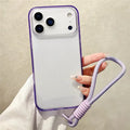 For iPhone 18 Pro Max / 17 Pro Max Case 3 in 1 Clear Shockproof TPU PC Phone Back Cover with Wrist Strap - Purple