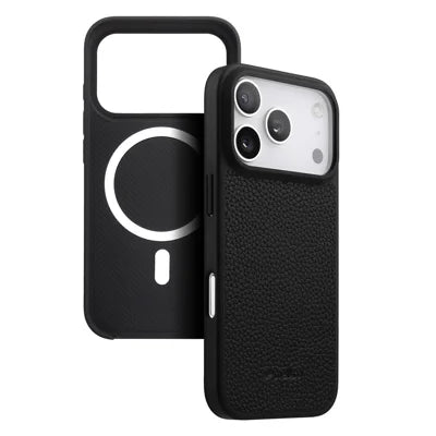 MELKCO For iPhone 18 Pro Max / 17 Pro Max Case Compatible with MagSafe Ultra Thin Genuine Cow Leather + PC Phone Cover - Black