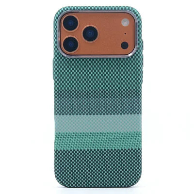 For iPhone 18 Pro Max / 17 Pro Max Magnetic Case Carbon Fiber Texture Water Transfer PC Phone Cover - Emerald Green