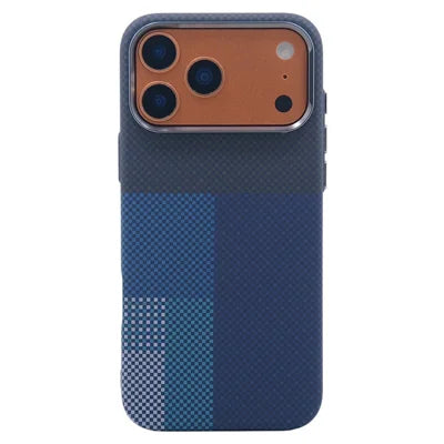 For iPhone 18 Pro Max / 17 Pro Max Magnetic Case Carbon Fiber Texture Water Transfer PC Phone Cover - Blue Pattern Blocks