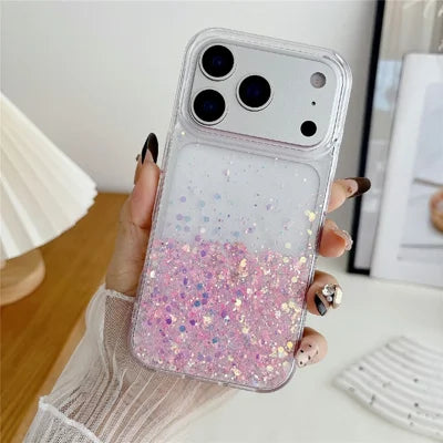 For iPhone 18 Pro Max / 17 Pro Max Case Sparkle Sequins Luminous Epoxy TPU Phone Cover - Pink