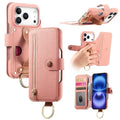 For iPhone 18 Pro Max / 17 Pro Max Case RFID Blocking Zipper Wallet PU Leather Mobile Cover - Pink