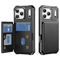 For iPhone 18 Pro Max / 17 Pro Max Case Card Slot Kickstand Leather + TPU Reinforced Corner Phone Cover - Black