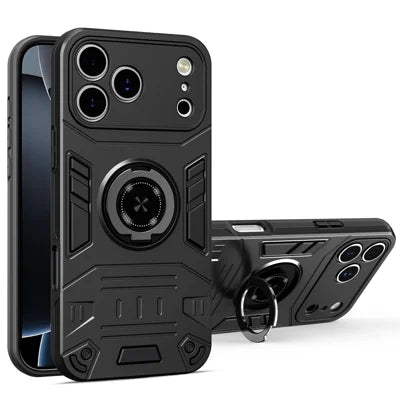 For iPhone 18 Pro Max / 17 Pro Max Case with Ring Holder Kickstand PC + TPU Anti-Fall Phone Cover - Black