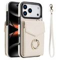 For iPhone 18 Pro Max / 17 Pro Max Case Leather + TPU Accordion Card Bag Phone Cover with Ring Kickstand - Beige