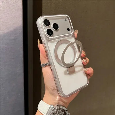 For iPhone 18 Pro Max / 17 Pro Max Magnetic Case Kickstand Clear TPU Phone Back Cover - Silver