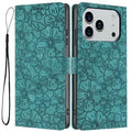 For iPhone 18 Pro Max / 17 Pro Max Flip Case Cherry Blossom Pattern Leather Wallet Stand Phone Cover with Wrist Strap - Green