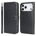 For iPhone 18 Pro Max / 17 Pro Max Case R61 Texture Wallet Leather Flip Phone Cover with Wrist Strap - Black