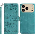 For iPhone 18 Pro Max / 17 Pro Max Case Garden Imprinted PU Leather Wallet Phone Cover with Wrist Strap - Green