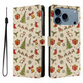 For iPhone 18 Pro Max / 17 Pro Max Case Christmas Themed Pattern Printing PU Leather Wallet Phone Cover with Wrist Strap - Christmas Gifts