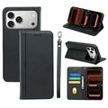 For iPhone 18 Pro Max / 17 Pro Max Wallet Case Magnetic Closing PU Leather Phone Cover with Wrist Strap - Black