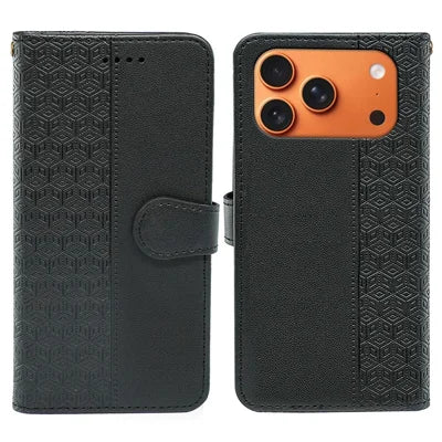 For iPhone 18 Pro Max / 17 Pro Max Wallet Phone Case Pattern Imprint Leather Flip Cover - Black