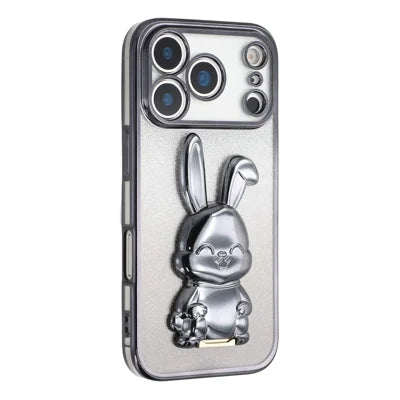 For iPhone 18 Pro Max / 17 Pro Max Case Electroplating Glitter Rabbit PC + TPU Phone Cover with Kickstand - Black