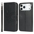 For iPhone 18 Pro Max / 17 Pro Max Case Textured Leather Wallet Phone Cover with Strap - Black