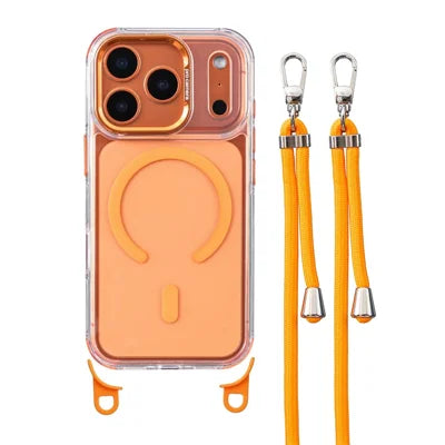 For iPhone 18 Pro Max / 17 Pro Max Clear Case Compatible with MagSafe Shockproof PC+TPU Phone Cover with 150cm Long Lanyard - Orange