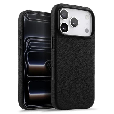 MELKCO For iPhone 18 Pro Max / 17 Pro Max Magnetic Case Genuine Cow Leather + PC Phone Cover with Metal Keys  /  AI Button - Black