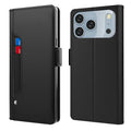 For iPhone 18 Pro Max / 17 Pro Max Case Stand PU Leather Phone Cover Card Holder Mirror - Black