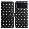 For iPhone 18 Pro Max / 17 Pro Max Leather Case Polka Dot Pattern Wallet Stand Folio Phone Cover - Black