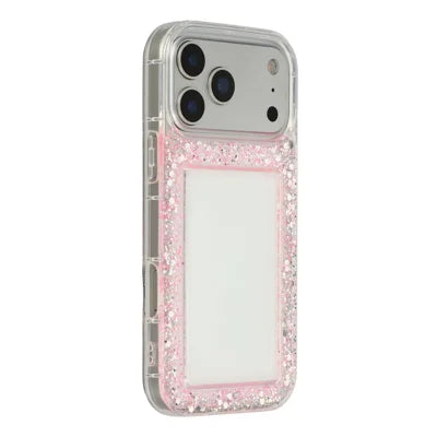 For iPhone 18 Pro Max / 17 Pro Max Case Glitter Epoxy Soft TPU Clear Back Cover - Pink
