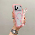 For iPhone 18 Pro Max / 17 Pro Max Case Compatible with MagSafe 3 in 1 TPU + PC Matte Phone Back Cover with Hand Strap - Pink