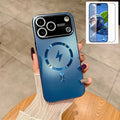 For iPhone 18 Pro Max / 17 Pro Max Case Compatible with MagSafe Electroplated Matte PC TPU Phone Cover with Tempered Glass Film - Dark Blue