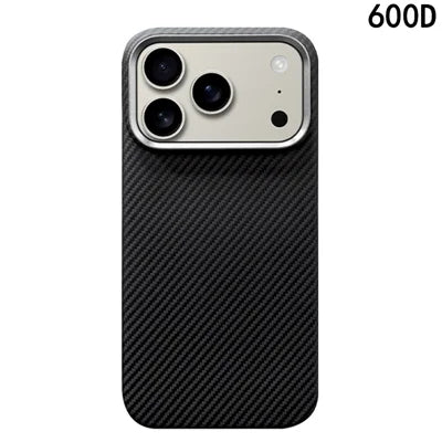 For iPhone 18 Pro Max / 17 Pro Max Magnetic Case Aramid Fiber 600D Fine Texture Phone Cover Metal Lens Frame - Black