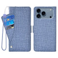 For iPhone 18 Pro Max / 17 Pro Max Case Jean Cloth Texture PU Leather Wallet Phone Cover with Rotating Card Slots - Blue