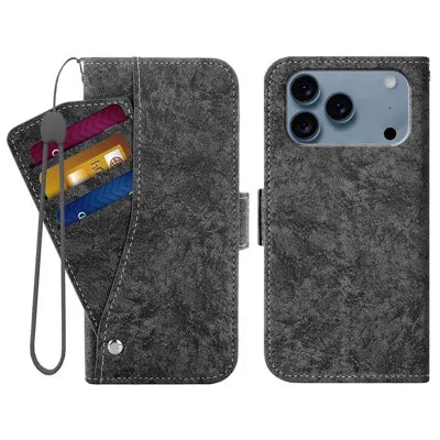 For iPhone 18 Pro Max / 17 Pro Max Case Water-ink Painting Wallet PU Leather Phone Cover with Rotating Card Slots - Black