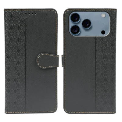 For iPhone 18 Pro Max / 17 Pro Max Case Magnetic Clasp Four Leaf Clover Leather Phone Cover - Black