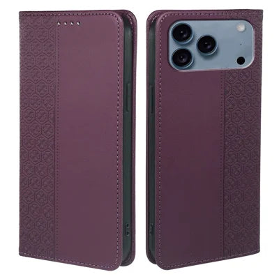 For iPhone 18 Pro Max / 17 Pro Max Case Four Leaf Clover Leather Flip Phone Cover Stand Wallet - Dark Purple