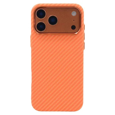For iPhone 18 Pro Max / 17 Pro Max Case Carbon Fiber Texture Water Transfer PC Phone Cover Compatible with MagSafe - Orange Coarse Lines
