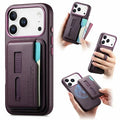 For iPhone 18 Pro Max / 17 Pro Max Case Compatible with MagSafe Detachable Card Bag with Finger Ring Strap PU Leather Coated TPU Phone Cover - Purple