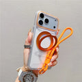 For iPhone 18 Pro Max / 17 Pro Max Case Compatible with MagSafe Rotating Kickstand Clear TPU Phone Cover with Wrist Strap - Orange