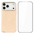 For iPhone 18 Pro Max / 17 Pro Max Case Magnetic Case Ripple Texture Rhinestone Decor Lens Frame TPU Phone Cover with Tempered Glass Screen Film - Pink