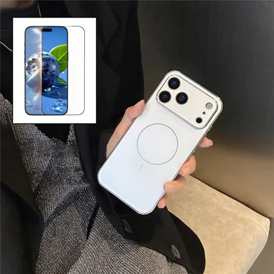 For iPhone 18 Pro Max / 17 Pro Max Matte Case Compatible with MagSafe Acrylic PC Phone Shell with Screen Film - White