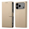 Bulk Purchasing For iPhone 18 Pro Max / 17 Pro Max Leather Case Magnetic Snap Litchi Texture Wallet Phone Cover with Wrist Strap - Apricot