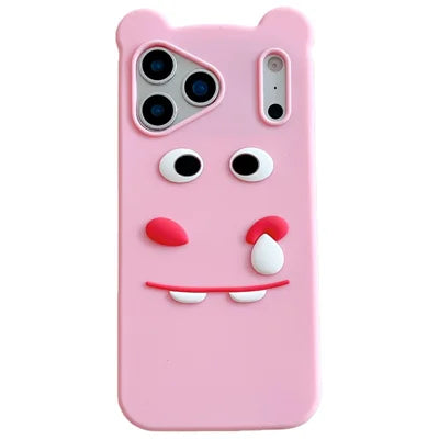 For iPhone 18 Pro Max / 17 Pro Max Silicone Case Cute Funny Hippo Design Shockproof Phone Back Cover - Pink