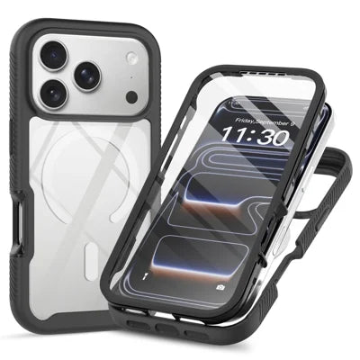 For iPhone 18 Pro Max / 17 Pro Max Magnetic Case PC + TPU Protective Phone Cover with PET Screen Film - Black