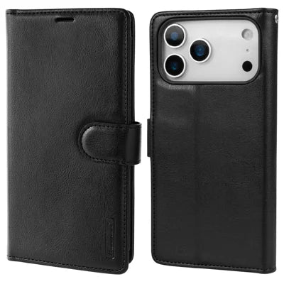 HANMAN Mila Series For iPhone 18 Pro Max / 17 Pro Max Wallet Case with Stand Inner Folio Flip Card Slots TPU PU Leather Phone Cover - Black