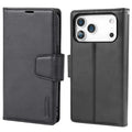 HANMAN For iPhone 18 Pro Max / 17 Pro Max Wallet Case Magnetic Detachable 2-in-1 PU Leather Phone Stand Cover - Black