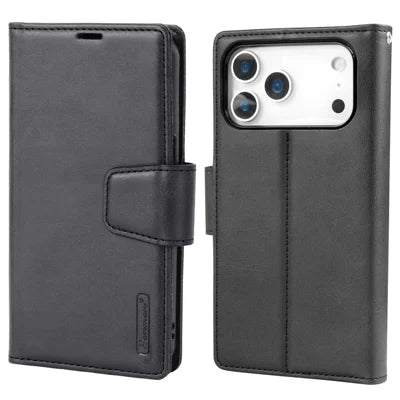 HANMAN For iPhone 18 Pro Max / 17 Pro Max Wallet Case Magnetic Detachable 2-in-1 PU Leather Phone Stand Cover - Black