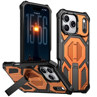 For iPhone 18 Pro Max / 17 Pro Max Magnetic Case Rotating Kickstand PC + TPU Shockproof Drop-proof Phone Cover - Orange