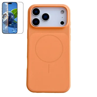For iPhone 18 Pro Max / 17 Pro Max Magnetic Case Liquid Silicone Shockproof Phone Cover with Tempered Glass Compatible with MagSafe - Orange