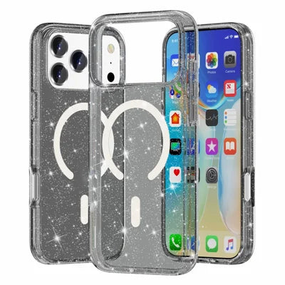 AMORUS For iPhone 18 Pro Max / 17 Pro Max Magnetic Case Compatible with MagSafe Glitter Powder PC + TPU Phone Cover - Black