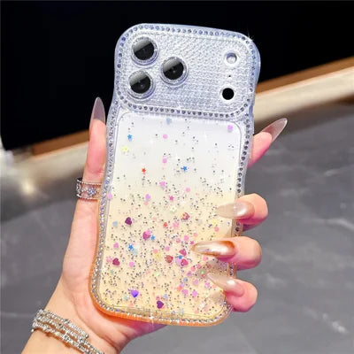 For iPhone 18 Pro Max / 17 Pro Max Case Glitter Epoxy Design TPU Protective Case with Sparkly Rhinestone Decor Wave Frame - Gradient Yellow