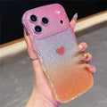 For iPhone 18 Pro Max / 17 Pro Max Case Sparkle Rhinestone Decor TPU Phone Cover with Glitter Gradient Card - Pink / Orange