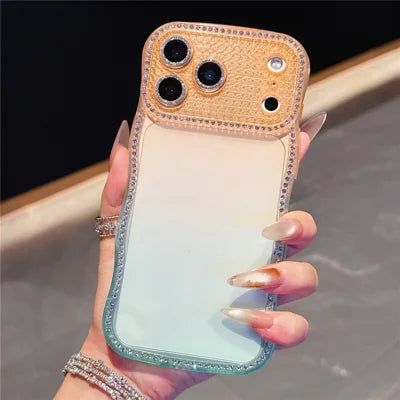 For iPhone 18 Pro Max / 17 Pro Max Case Rhinestone Decor Wave Frame Gradient Design TPU Phone Cover - Orange / Green