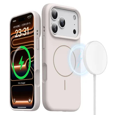For iPhone 18 Pro Max / 17 Pro Max Magnetic Case Skin-Friendly Liquid Silicone + PC Phone Cover Compatible with MagSafe - Antique White