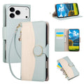 For iPhone 18 Pro Max / 17 Pro Max Case Zipper Wallet Color Splicing TPU PU Leather Flip Phone Cover with Strap - Green