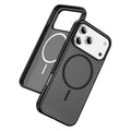 For iPhone 18 Pro Max / 17 Pro Max Magnetic Case Carbon Fiber Texture PC + TPU Anti-Slip Phone Cover Compatible with MagSafe - Black